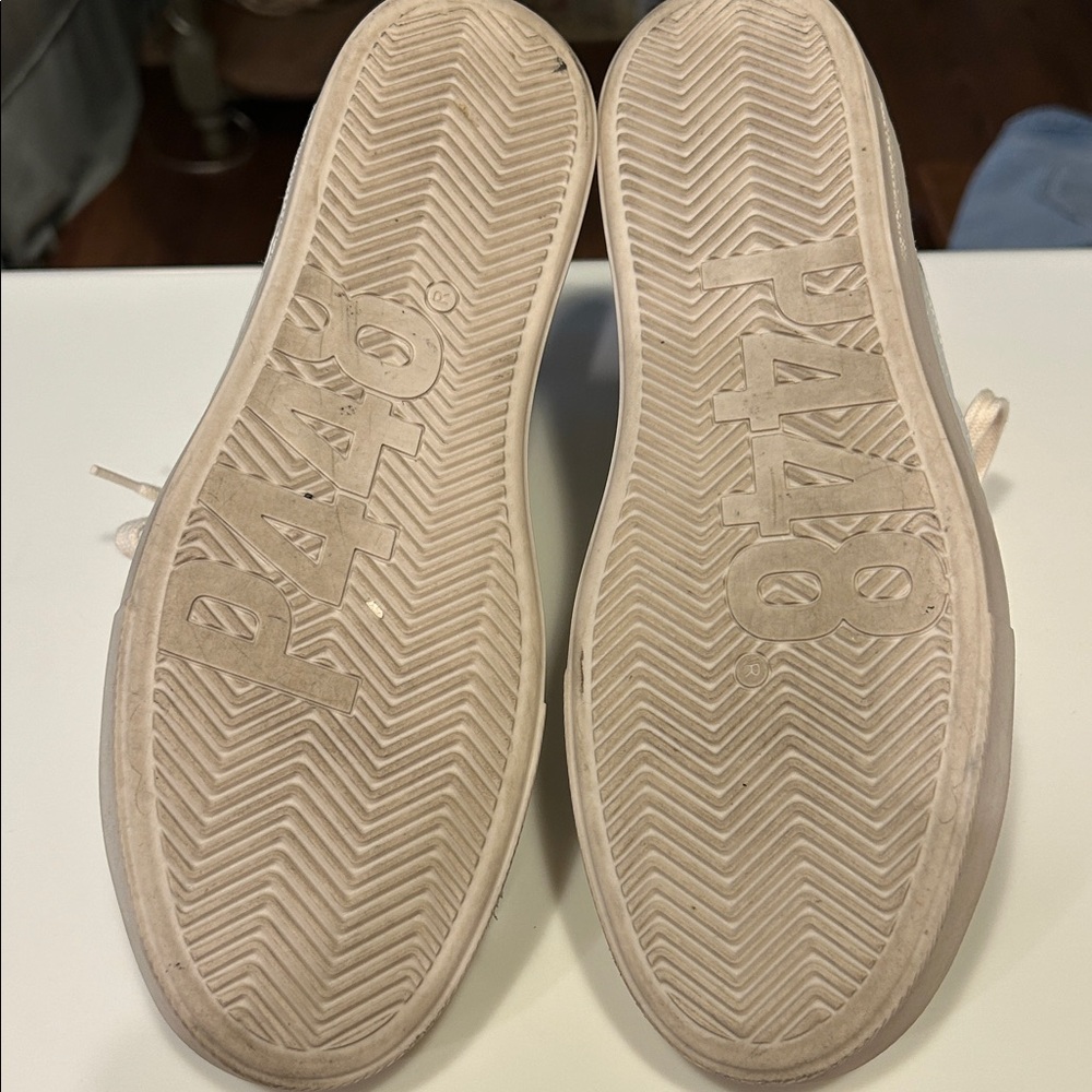 P448 High-Top Sneakers LN Gold /White Sz 39 (9) side zip - Picture 4 of 4